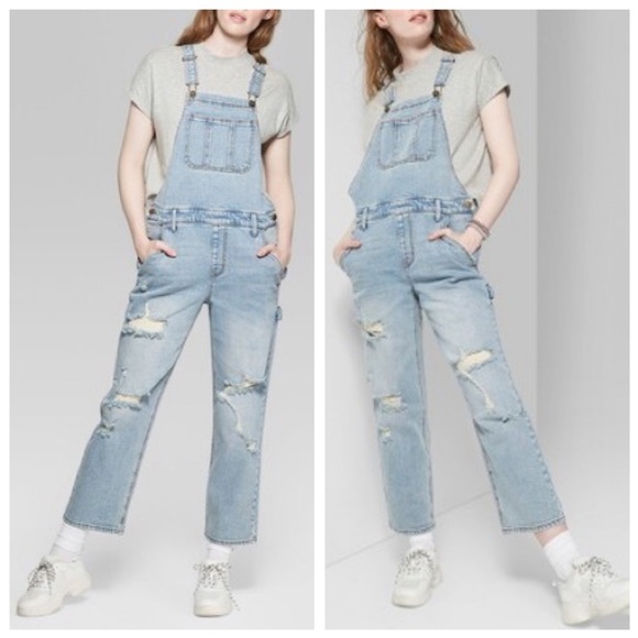 Wild Fable Distressed Hi-Rise Denim Jean Overalls - Picture 2 of 8